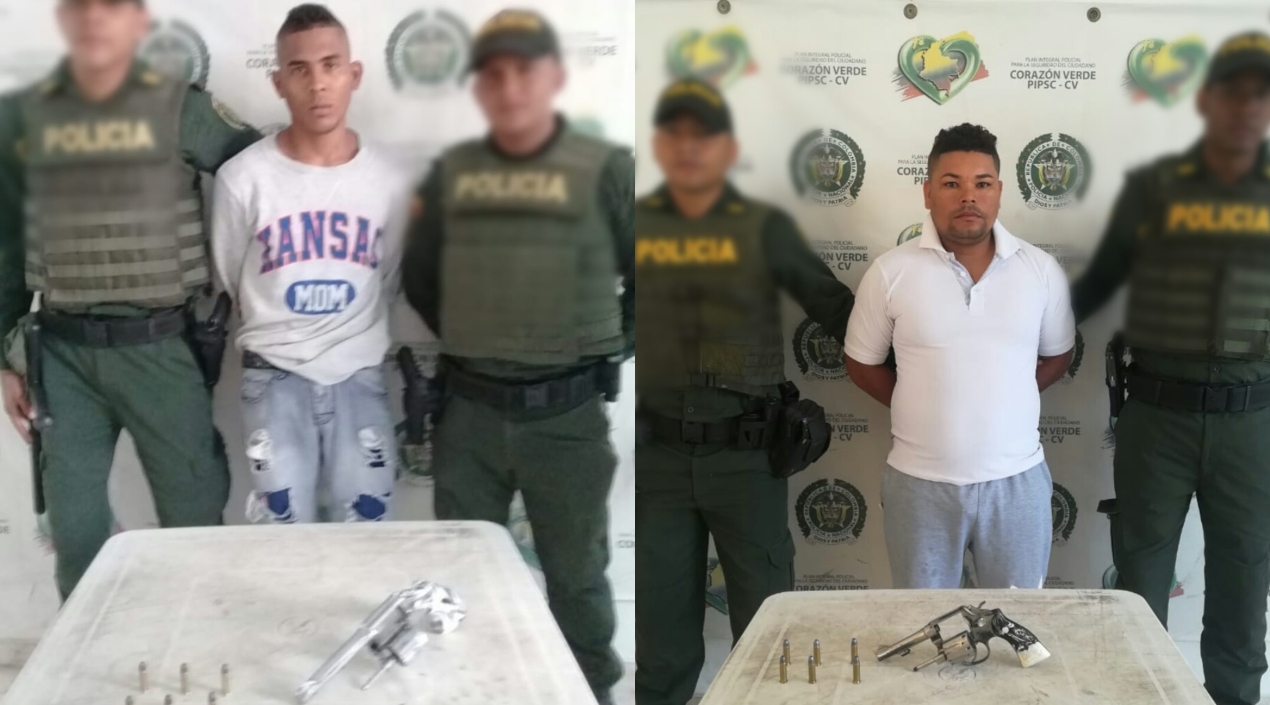 Ismael de Jesús (izquierda) y Adalberto Beltrán, capturados en hechos aislados por porte ilegal en Soledad.