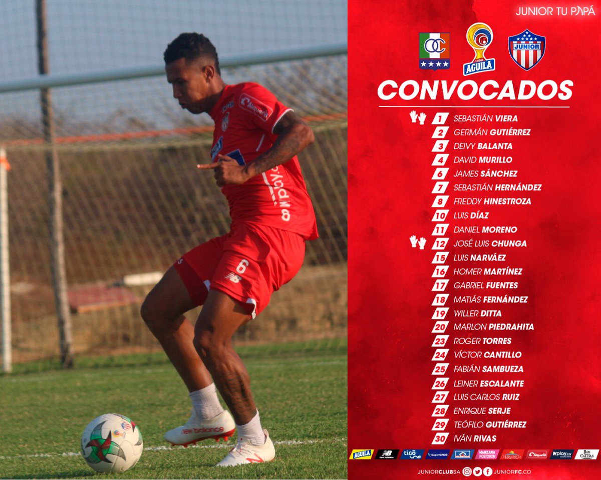 Jugadores convocados para el duelo ante el Once Caldas.