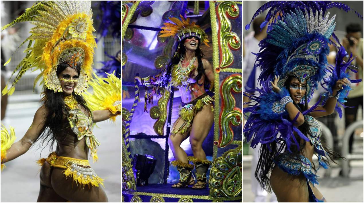 Varias integrantes de la escuela de samba del Grupo Especial Águia de Ouro.