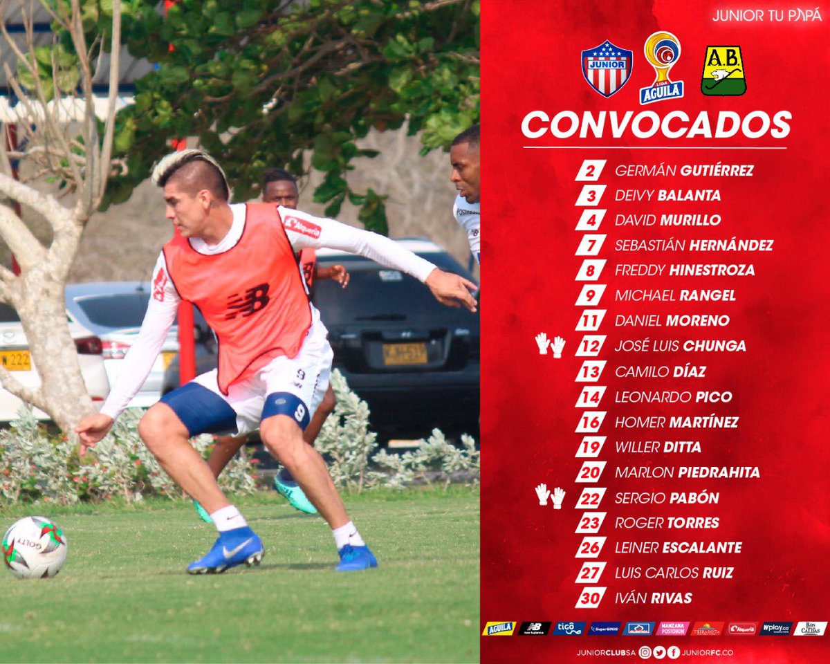 Nómina convocada para el partido ante Atlético Bucaramanga. 