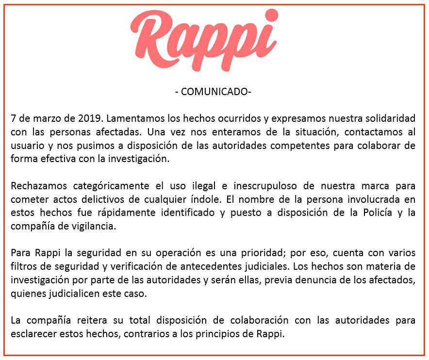 Comunicado de Rappi.