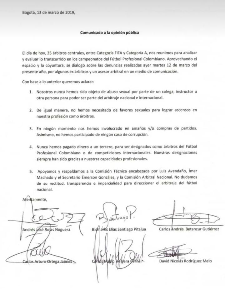 Carta de los árbitros. 