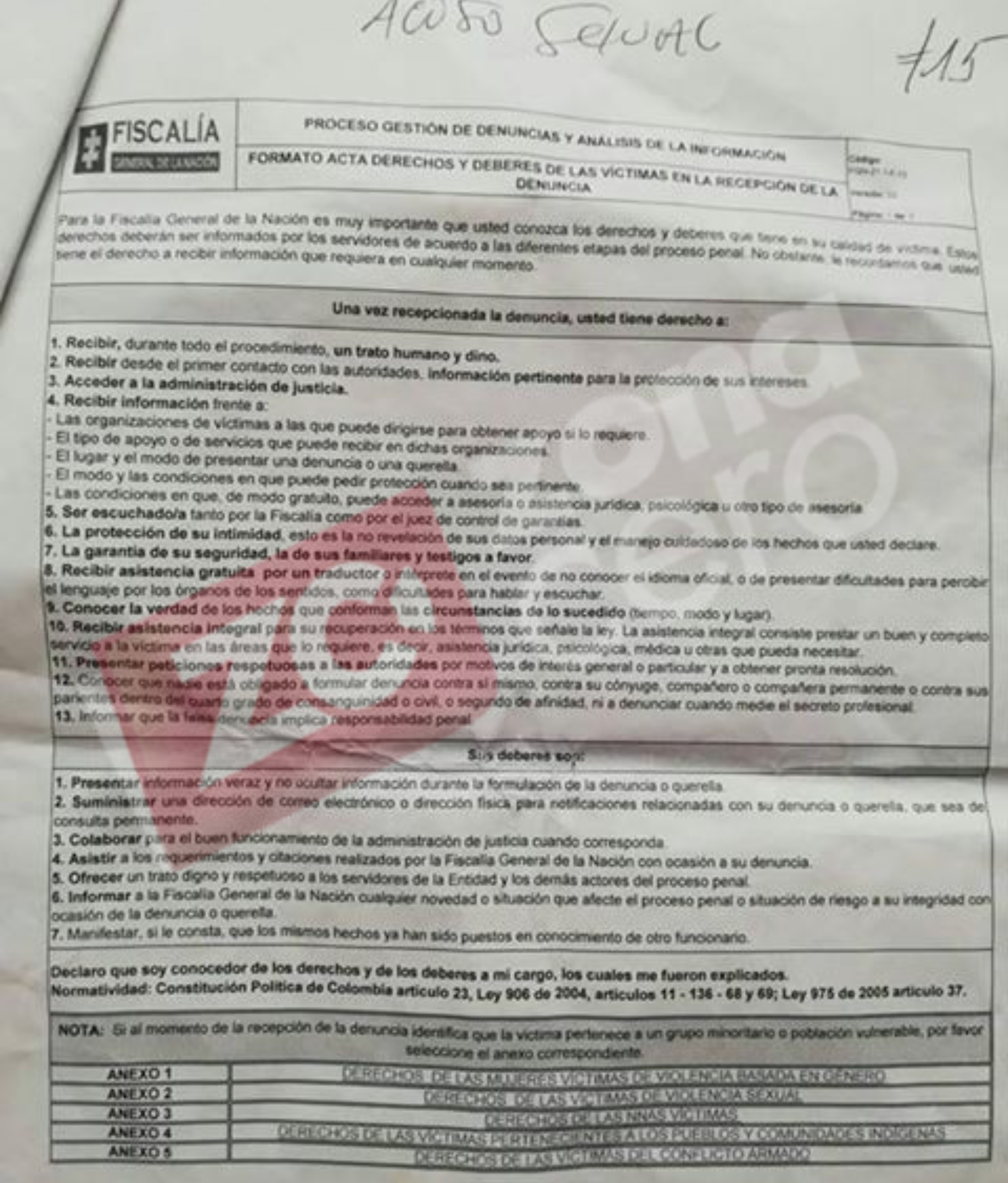 Denuncia de la familia de la niña en la Fiscalía General de la Nación.