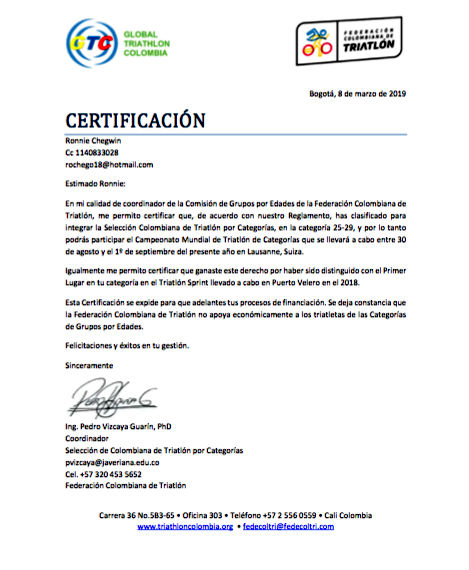 Certificación de su cupo al Mundial. 