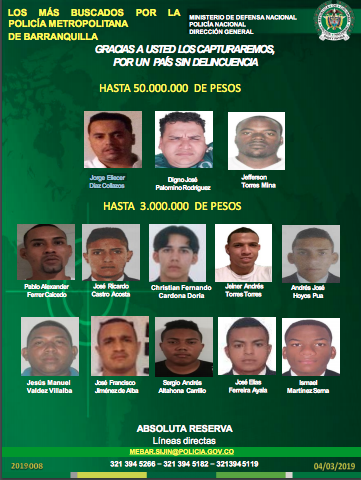 Cartel de los más buscados de Barranquilla.