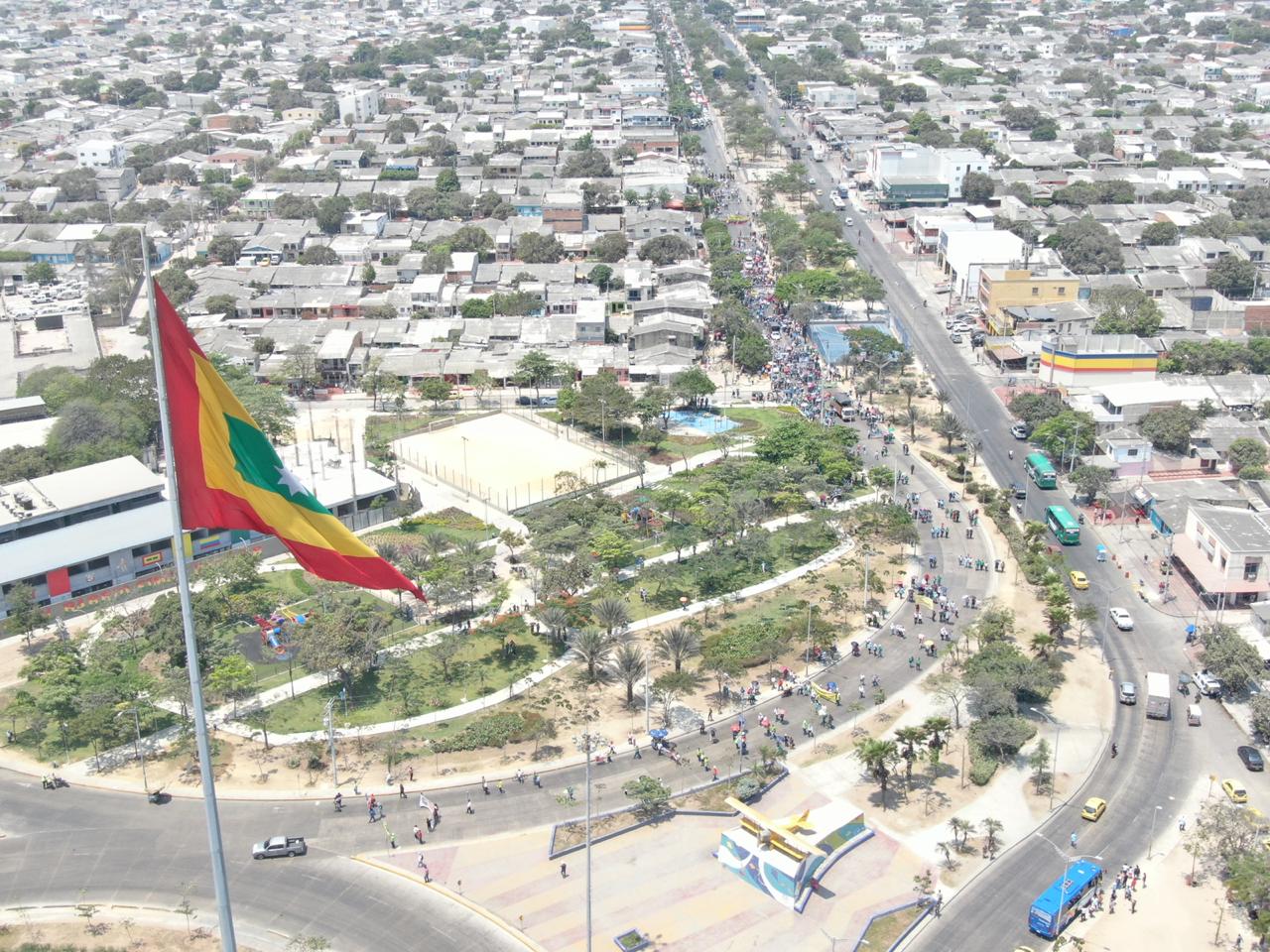 Así llegó la marcha en Barranquilla a la rotonda de la calle 17.