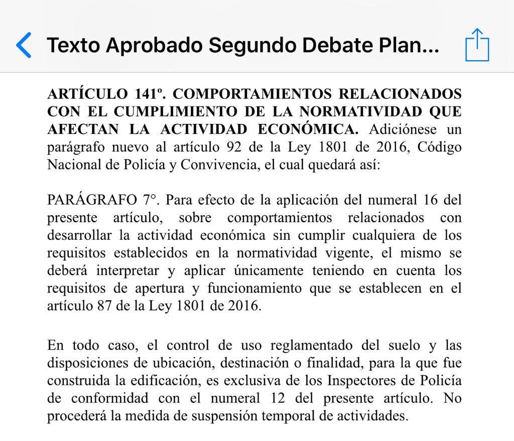 El artículo 141 del Plan Nacional de Desarrollo.