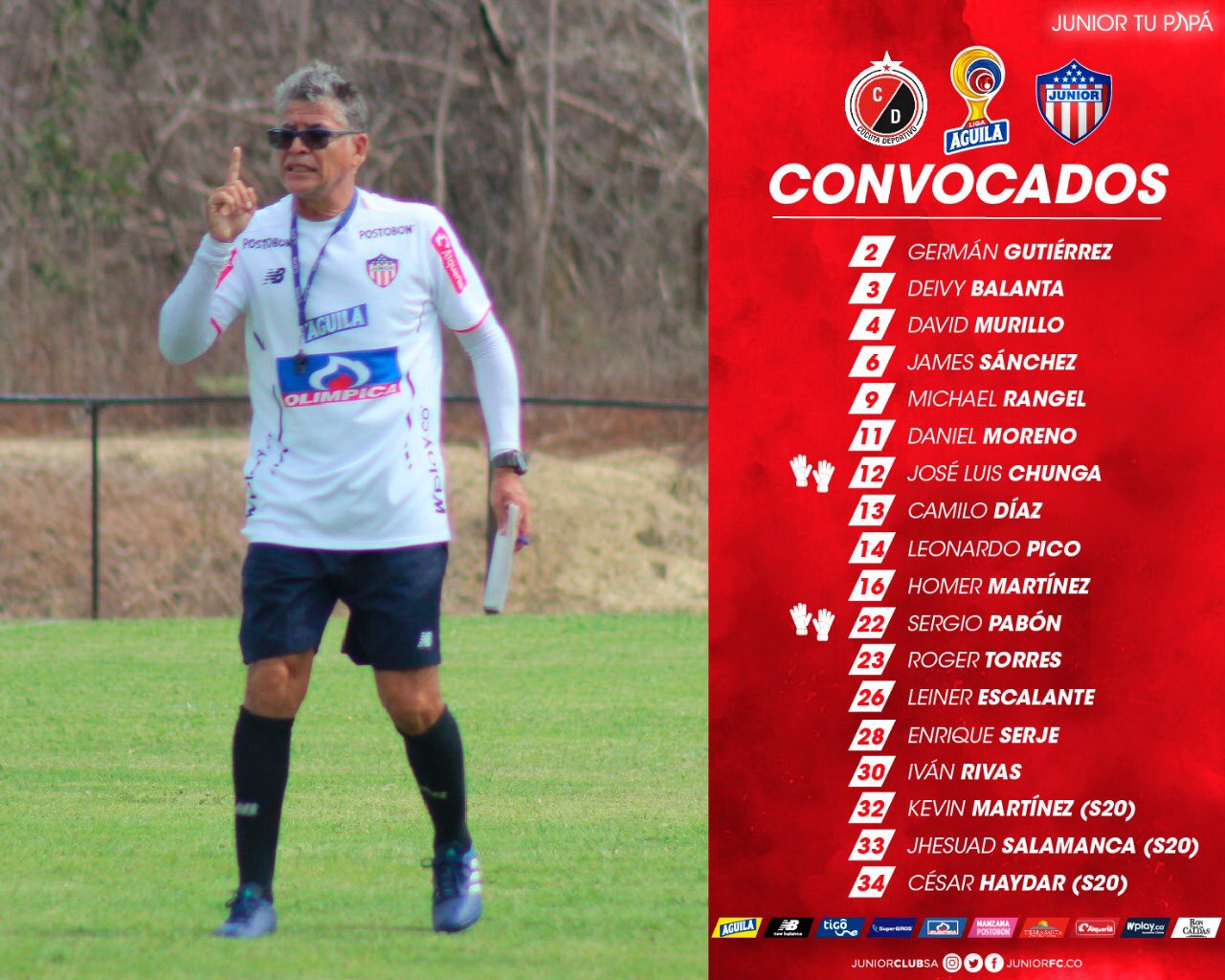 Convocados de Junior para el duelo ante Cúcuta Deportivo. 