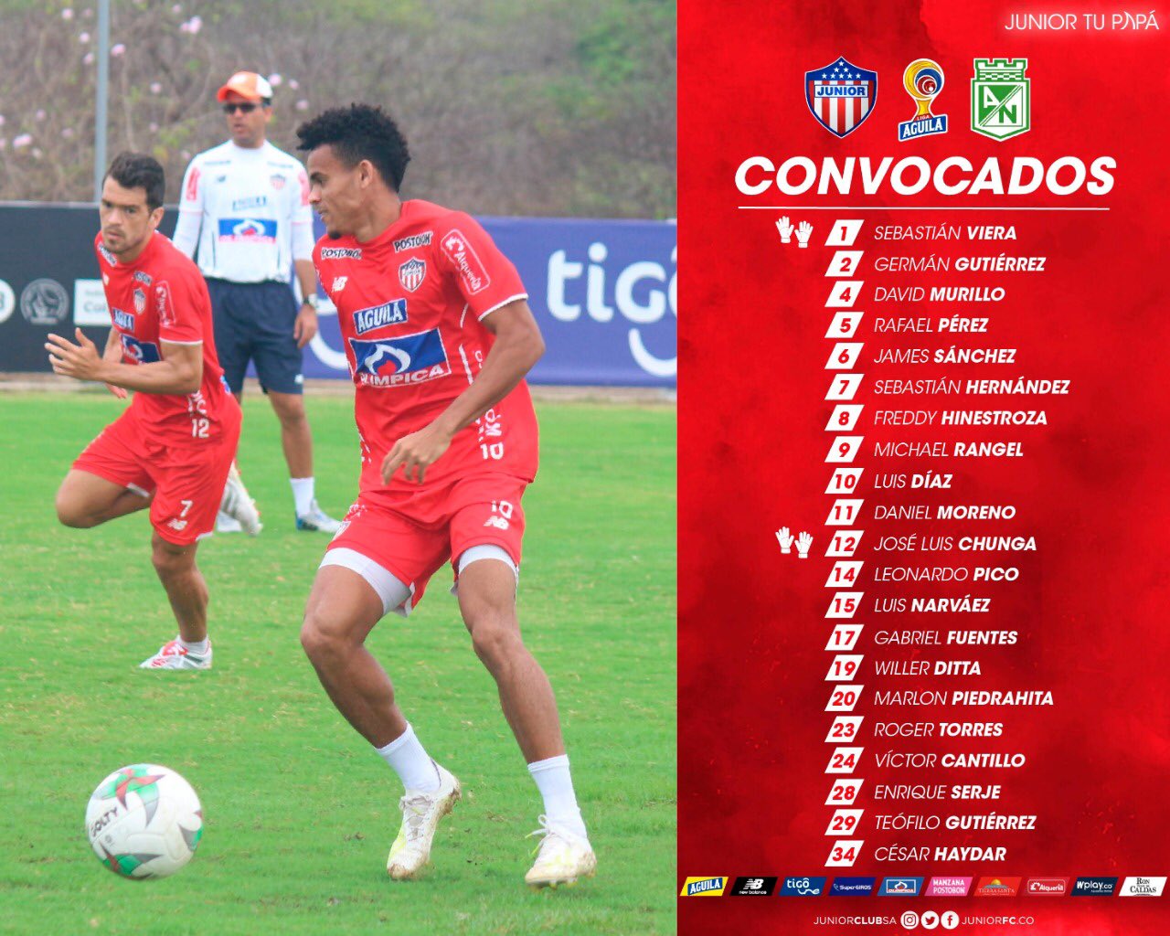 Lista de convocados para el partido Junior vs. Nacional. 