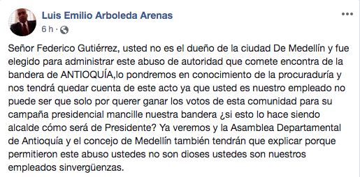 Publicación de Facebook del infractor, al que le pusieron dos comparendos.