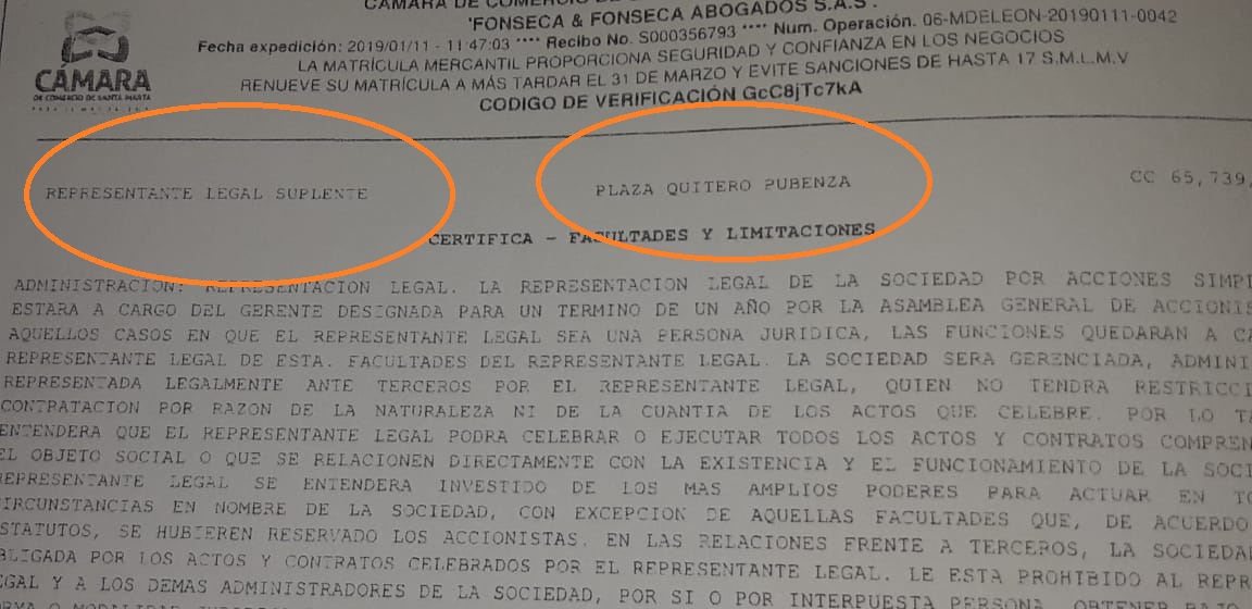 Representante legal de la firma Fonseca & Fonseca