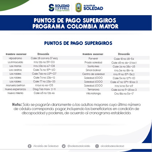 Alcaldía de Soledad Puntos de Pago de Colombia Mayor en Soledad.
