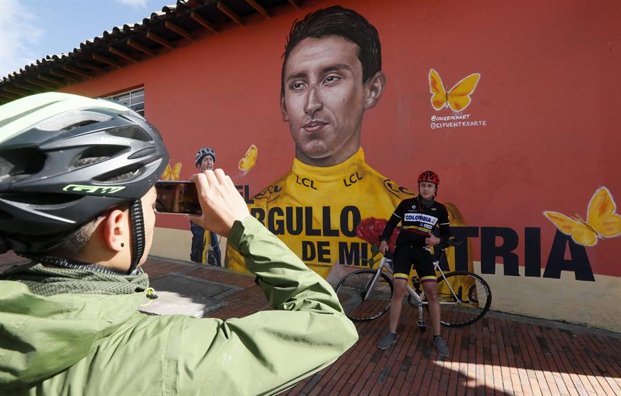El dibujo que le dedicaron a Egan Bernal en su tierra natal, Zipaquirá.