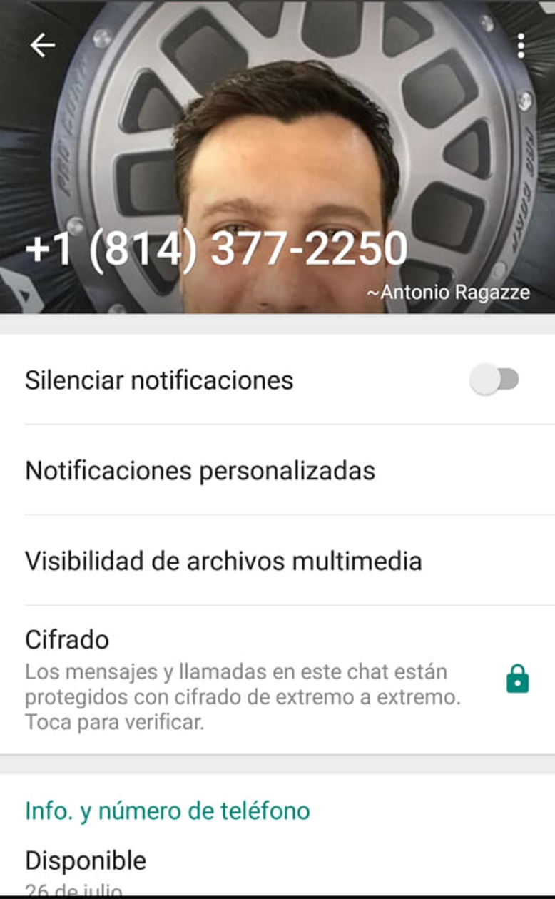 Esta es la supuesta persona que le escribió al Whastapp.