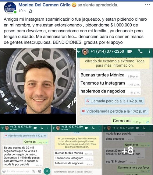 Mónica tuvo que denunciar su situación a través de su cuenta de Facebook.