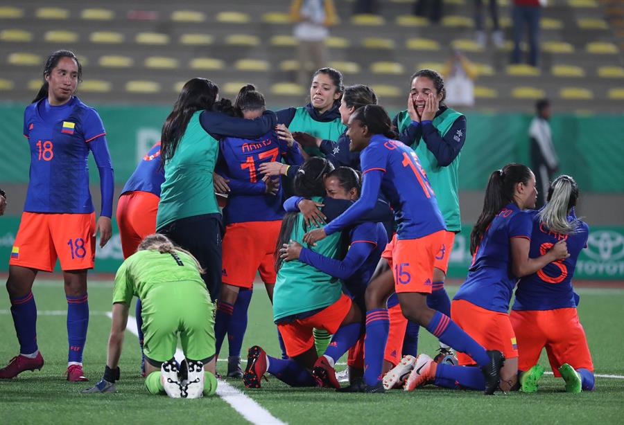 La celebración de las jugadoras colombianas.