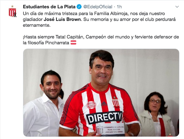 El club Estudiantes de La Plata le hará un homenaje.