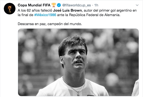 Mensaje de condolencias de la FIFA.