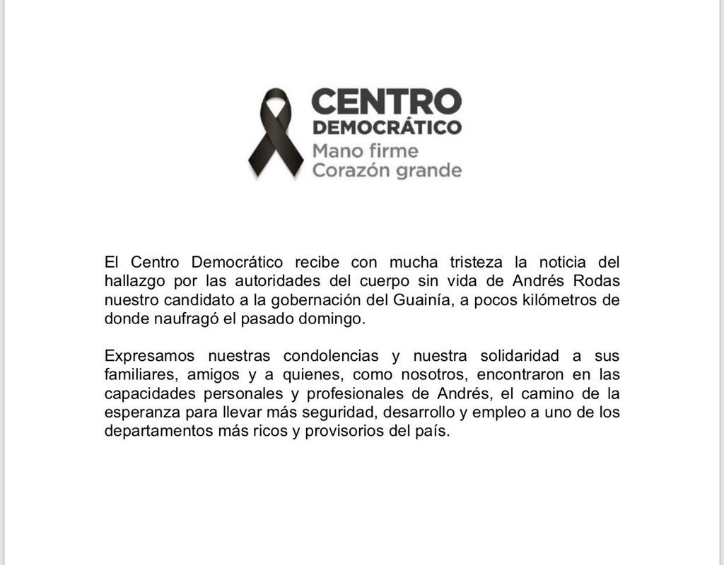 Comunicado de Centro Democrático.