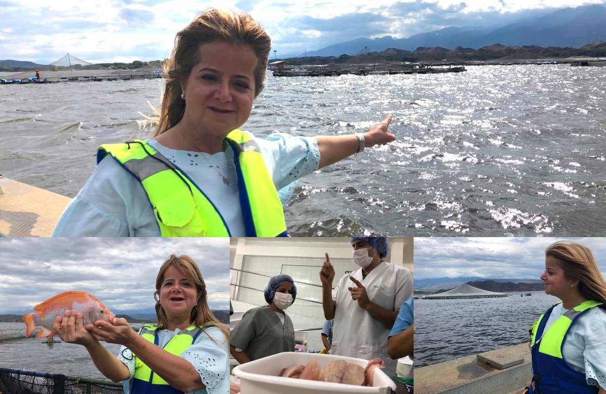Elsa Noguera visitó a piscicultores en el Huila.