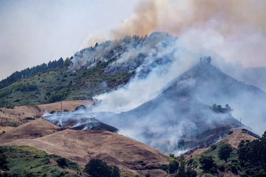 Cinco helicópteros se incorporaron este domingo a las labores de extinción del incendio, localizado en el norte de la isla, con varios flancos activos favorecidos por las altas temperaturasLa Unidad Militar de Emergencias apoya con personal de tierra y se prevé que envíe varias aeronaves durante la jornada de hoy.