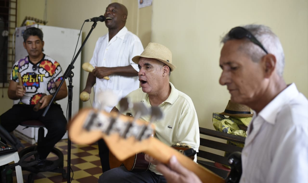 Fernando Jinete, Mercien Toussiant, Jorge Enrique Pérez y 'Milo' Cervantes, durante un ensayo.