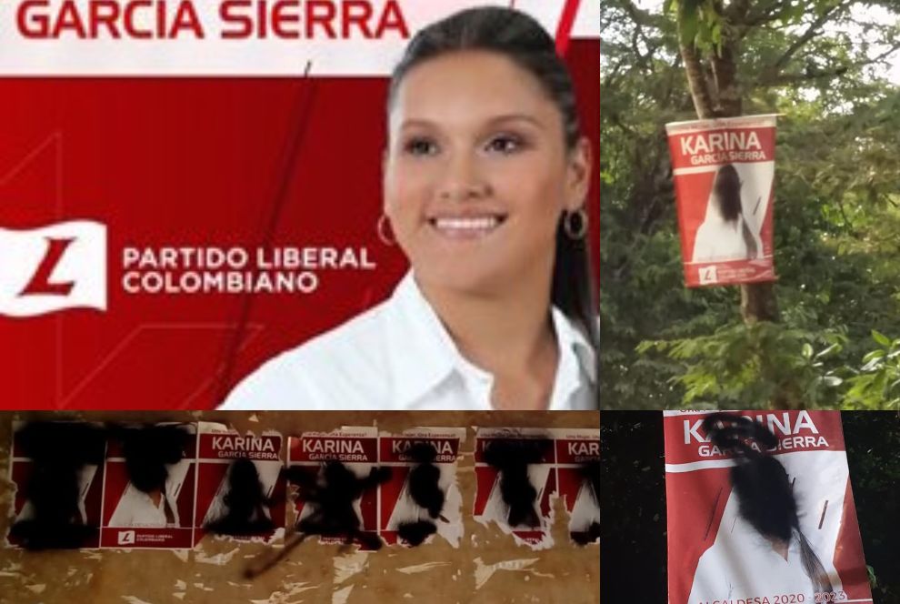 Facebook Previo al atentado, la candidata a la Alcaldía de Suárez Karina García Sierra, por el Partido Liberal, publicó los daños a su publicidad.