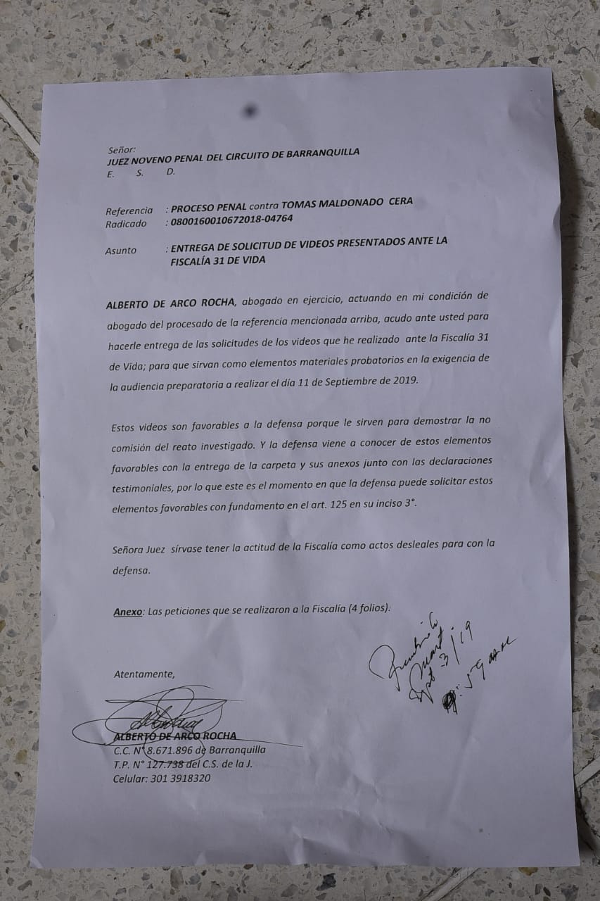 Solicitud de la defensa al despacho de la juez.