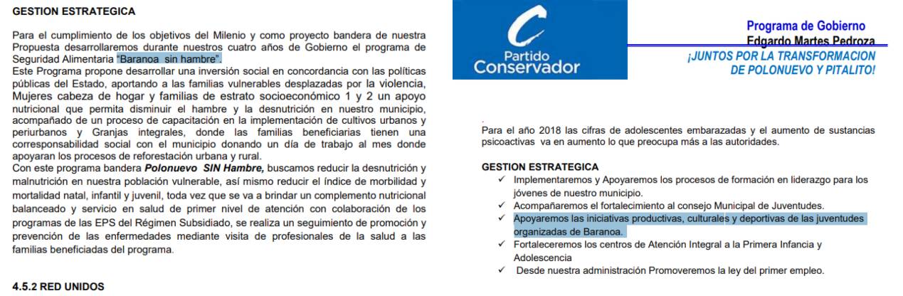 En su programa de gobierno el candidato de Polonuevo Edgardo Martes habla de obras y proyectos en Baranoa.