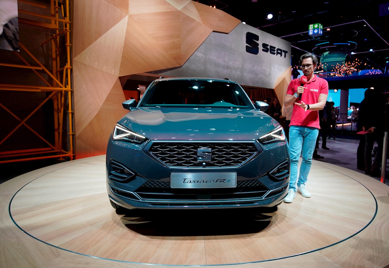Seat Tarraco FR en exhibición en el primer día de vista previa de prensa del International Motor Show IAA en Frankfurt, Alemania.