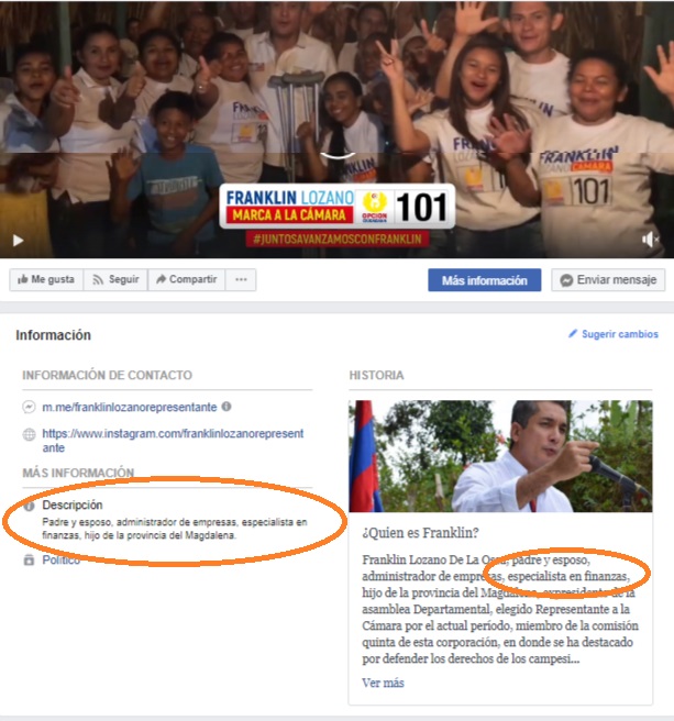 EN SU PERFIL DE FACEBOOK, EL CONGRESISTA DA POR HECHO SUS ESTUDIOS DE POSGRADO.