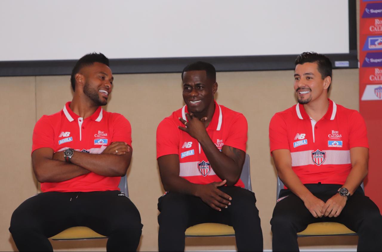 Los delanteros Miguel Ángel Borja, Carmelo Valencia y el volante Sherman Cárdenas.