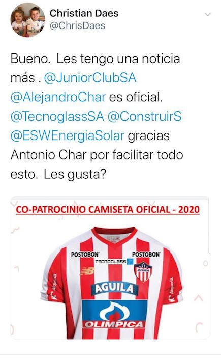 El trino del empresario Christian Daes oficializando el copatrocinio.