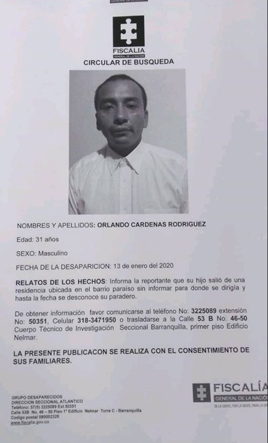 Denuncia de la desaparición instaurada en la Fiscalía.