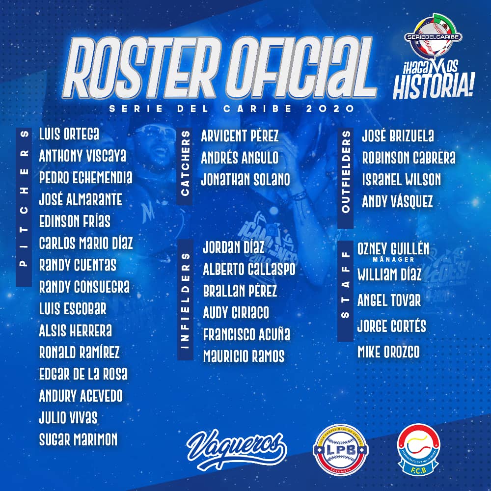 Twitter. Roster de Vaqueros para la Serie del Caribe 2020.