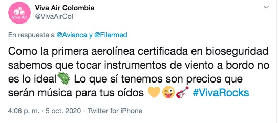 El trino de Viva Air.