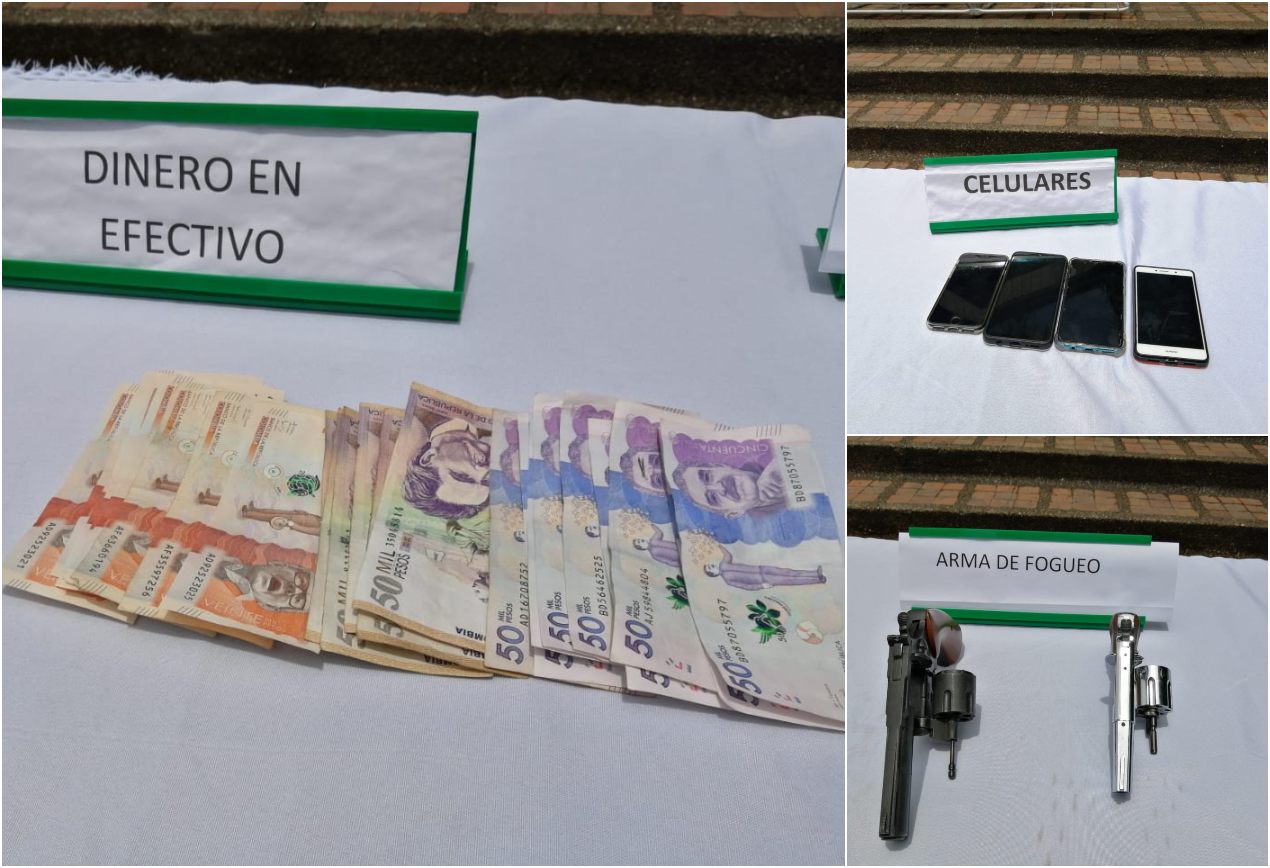 Dinero, celulares y armas usadas en los casos de fleteo.