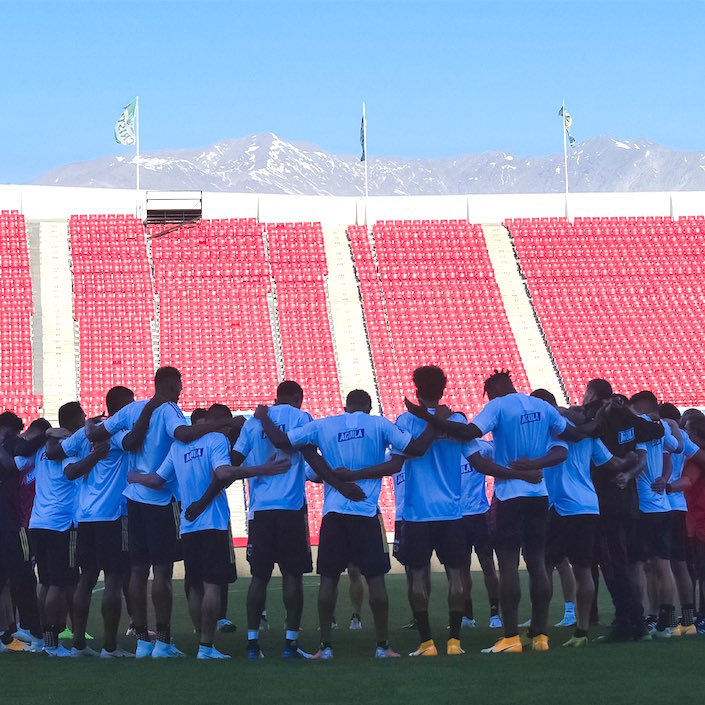 Jugadores colombianos en el Estadio Nacional de Santiago de Chile.