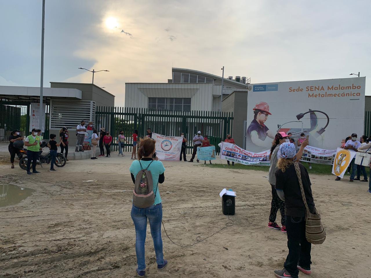 Plantón de animalistas en la sede del Sena en Malambo.