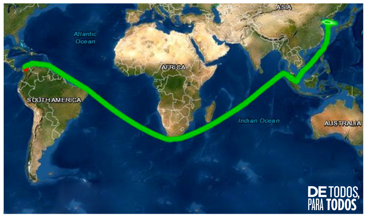 Ruta del crudo desde Colombia a Corea del Sur.