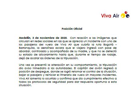 Comunicado de Viva Air