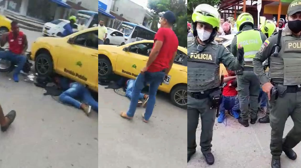 El ciudadano de suéter rojo le hizo varios disparos a los atracadores y los agredió con el cacho de su pistola.