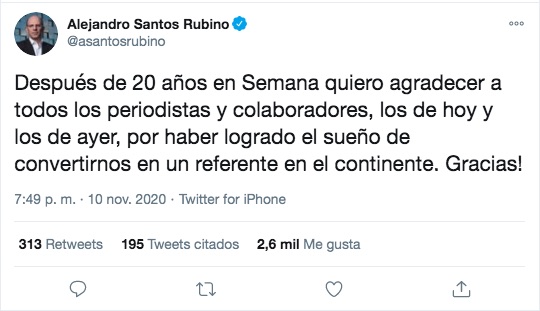 El trino de Alejandro Santos.