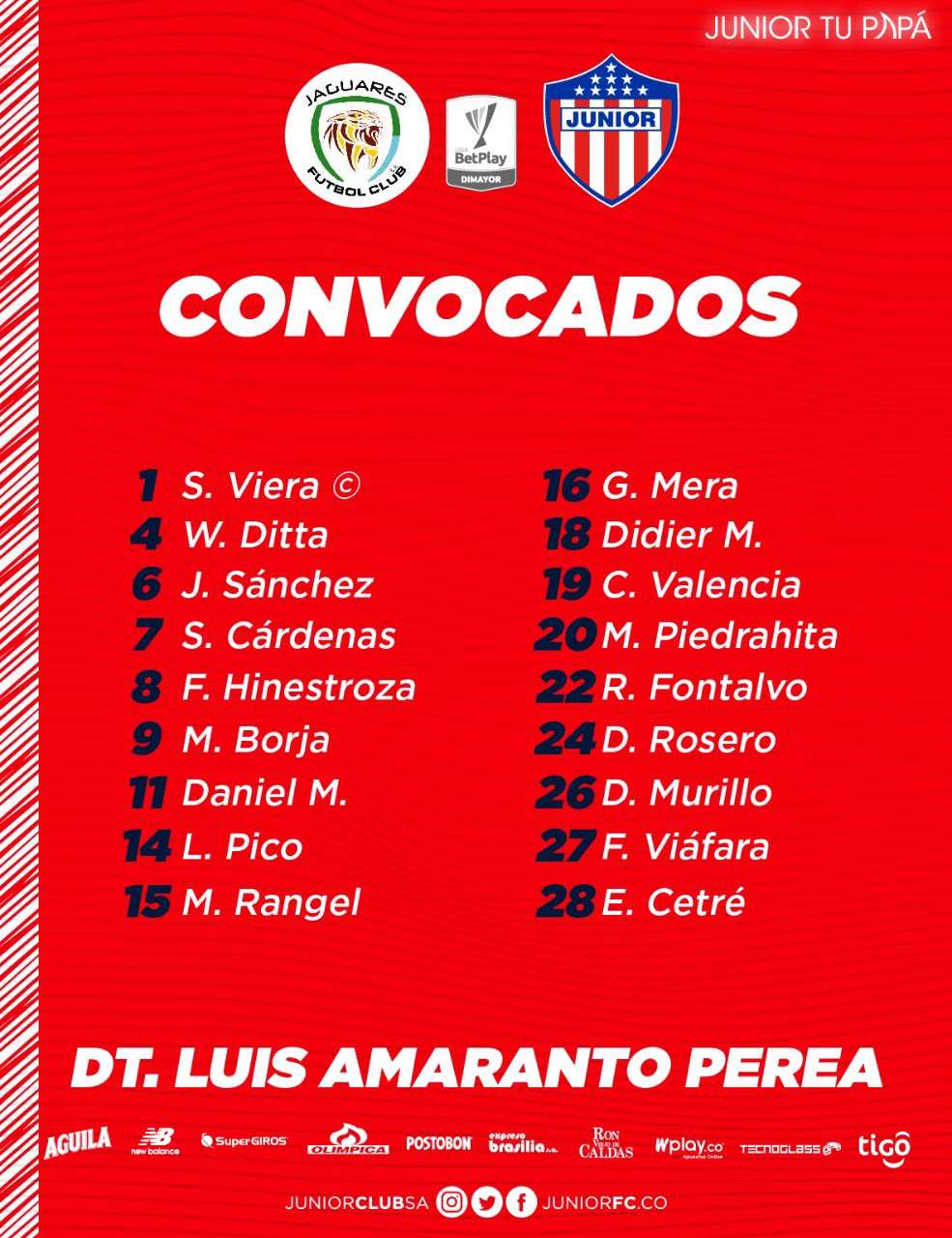 Convocados para el partido con Jaguares. 