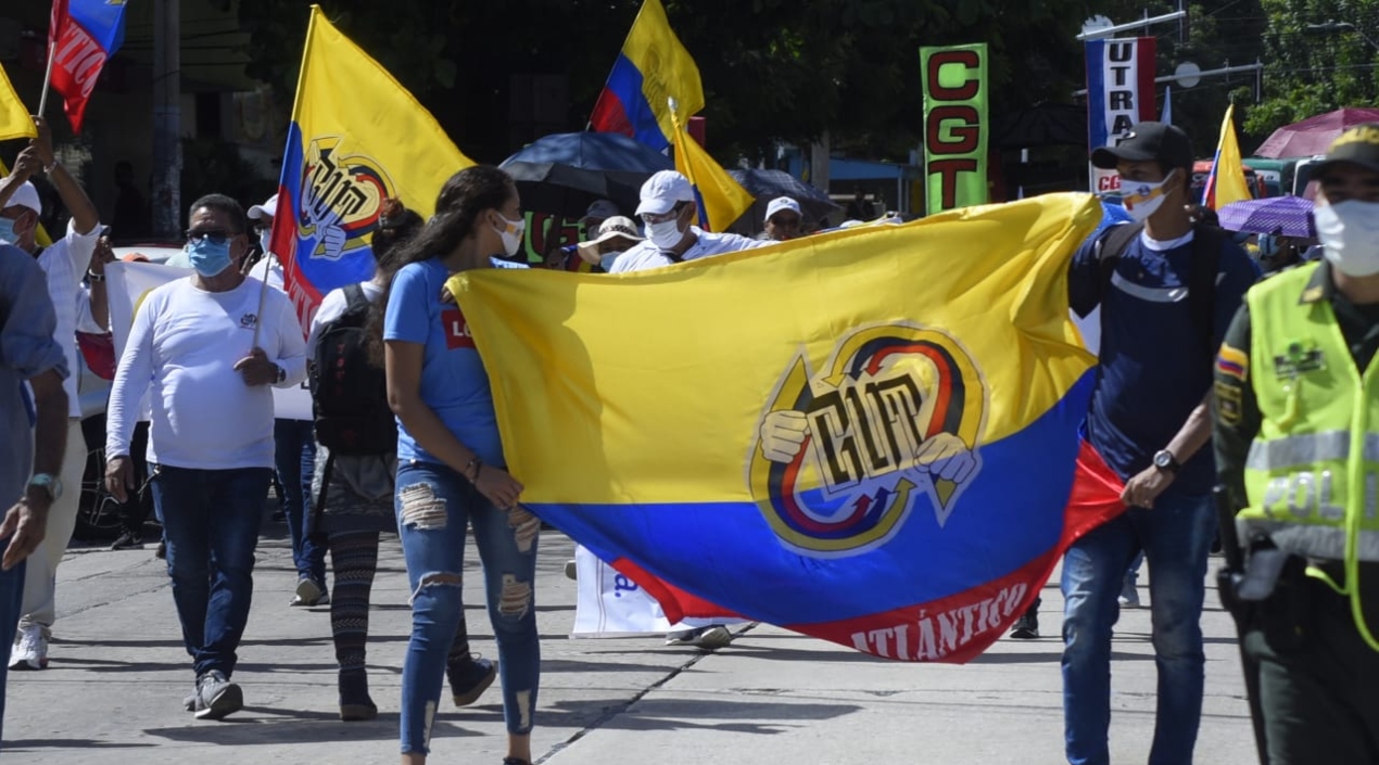 Marcha de las centrales obreras en Barranquilla. 