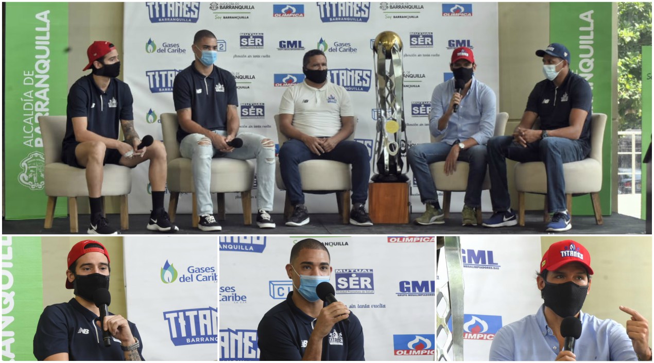 Rueda de prensa de Titanes. En las fotos de abajo, en su orden: Salem Safar Jonathan Rodríguez y Alberto Caparroso.