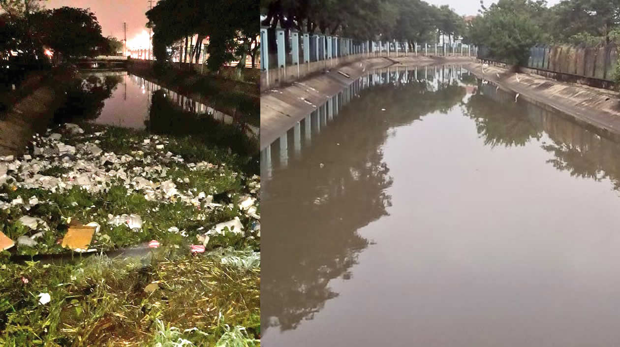 Basuras arrojadas a los caños y limpieza realizada por la ADI.