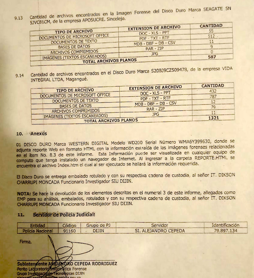 Documento en el que señala al investigador de la Dijin.