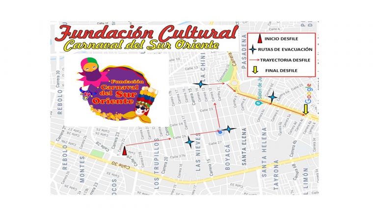 Este es el recorrido de la noche del bordillo del Carnaval del Suroriente.