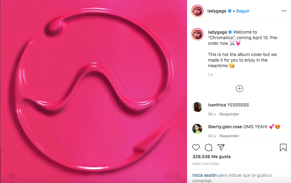 Instagram Anuncio de Lady Gaga en su cuenta de Instagram.